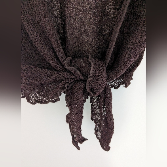 Vintage Brown Knit Front Tie Long Sleeve Y2K Fitted Shrug Size L - Picture 3 of 5